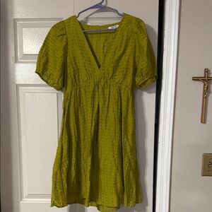 Madewell Green Pleated Puff Sleeve Mini Dress